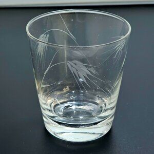 Etched Wheat Old Fashioned Glass 3" cocktail juice 8oz MCM farmhouse 1950s Japan